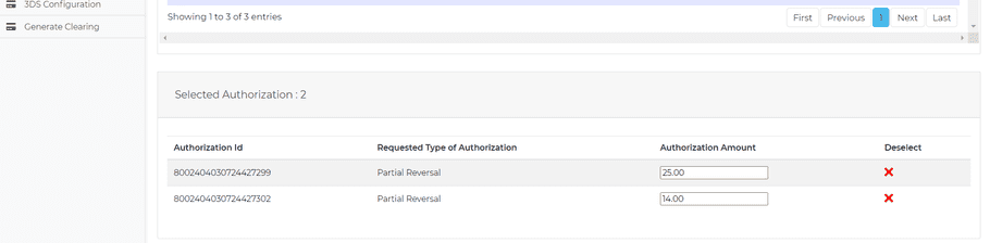 simulator portal card authorizations partial reversal selection